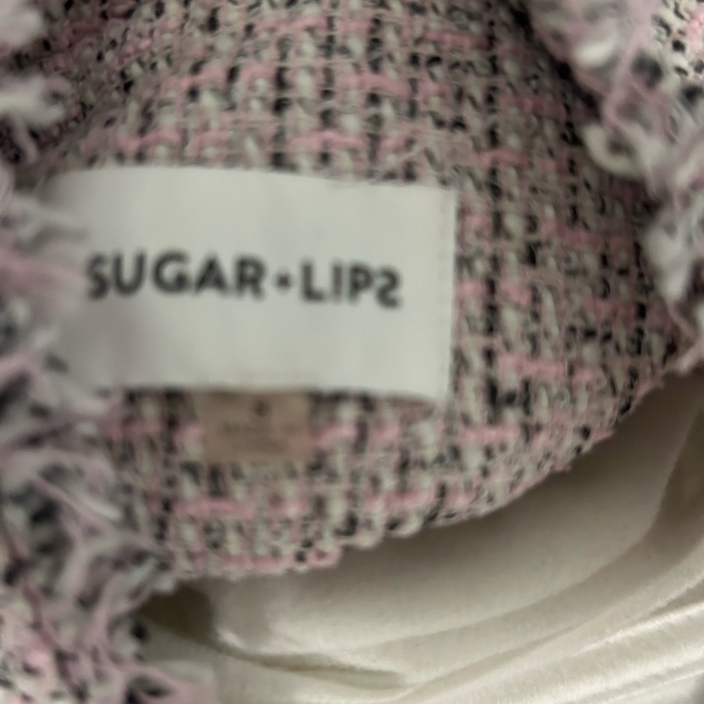 Sugar + Lipz Tweed Fringe Jacket- Pink- Open Front - Picture 7 of 10